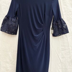 Lauren Ralph Lauren Lace Bell Sleeves Sheath Dress 8 Navy Discontinued Deadstock